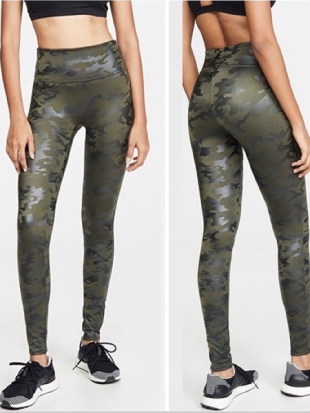 New SPANX Faux Leather Camo Compression Leggings Matte Green size 2X